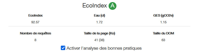 Score ecoIndex pour Argent Bank