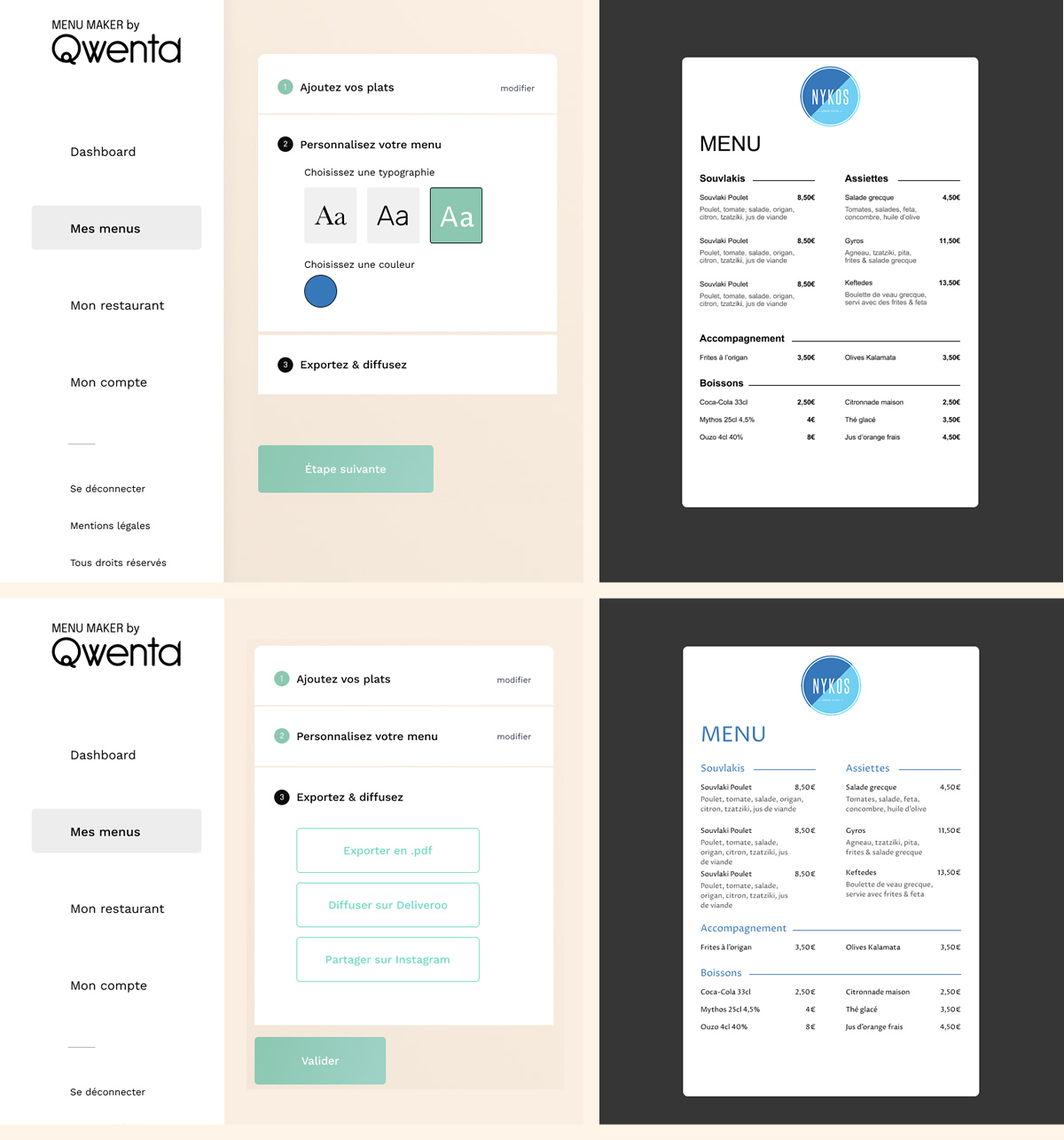 Qwenta maquette Menu-maker